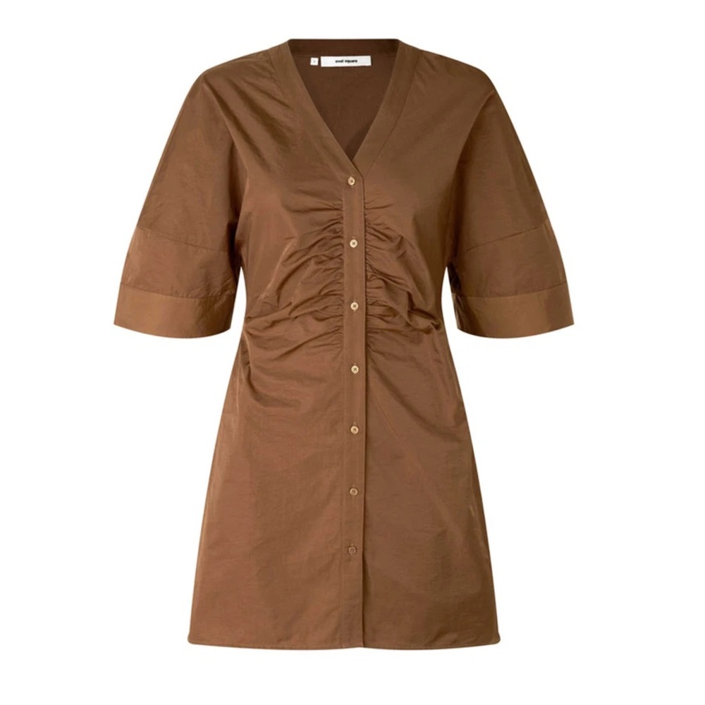 Oval Square ruched button up mini dress